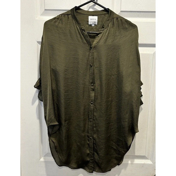 Misa Los Angeles Anthropologie Olive‎ Green Viscose Blouse Womens Medium - Picture 1 of 8